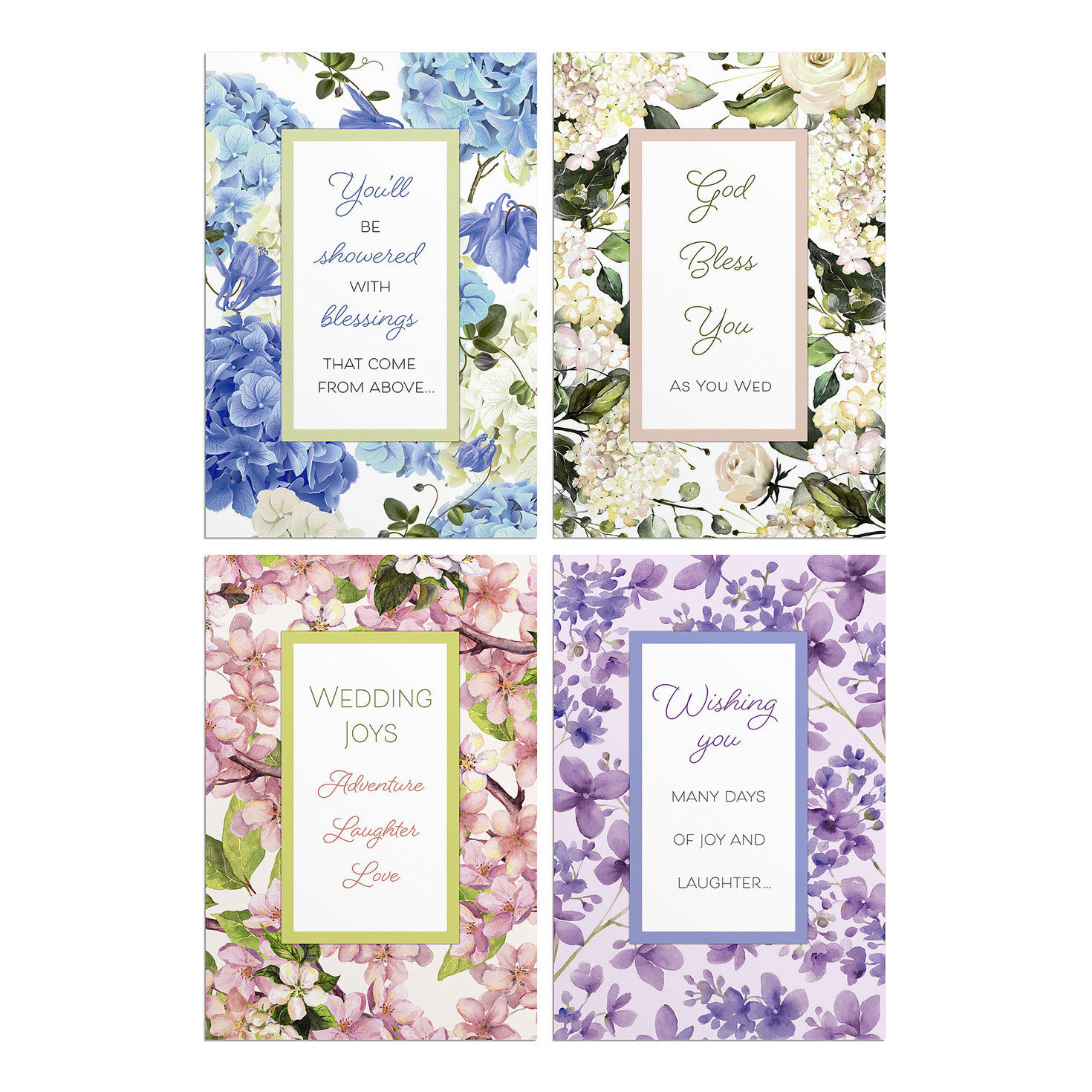 Showered With Blessings Assorted Religious Wedding Cards, Box of 12
