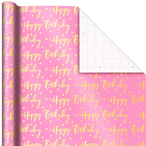 Pink Foil Happy Birthday Wrapping Paper Roll, 15 sq. ft., 