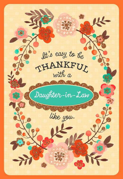Floral Wreath Thanksgiving Card with Customizable Female Relative Stickers, , large image number 1