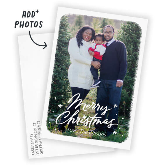 White Frame Merry Flat Christmas Photo Card, , large image number 2
