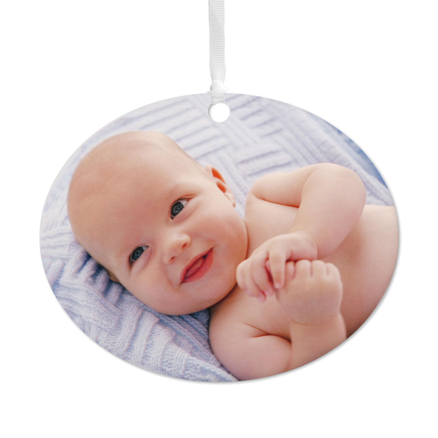 Horizontal Oval Metal Personalized Ornament, Custom Photo