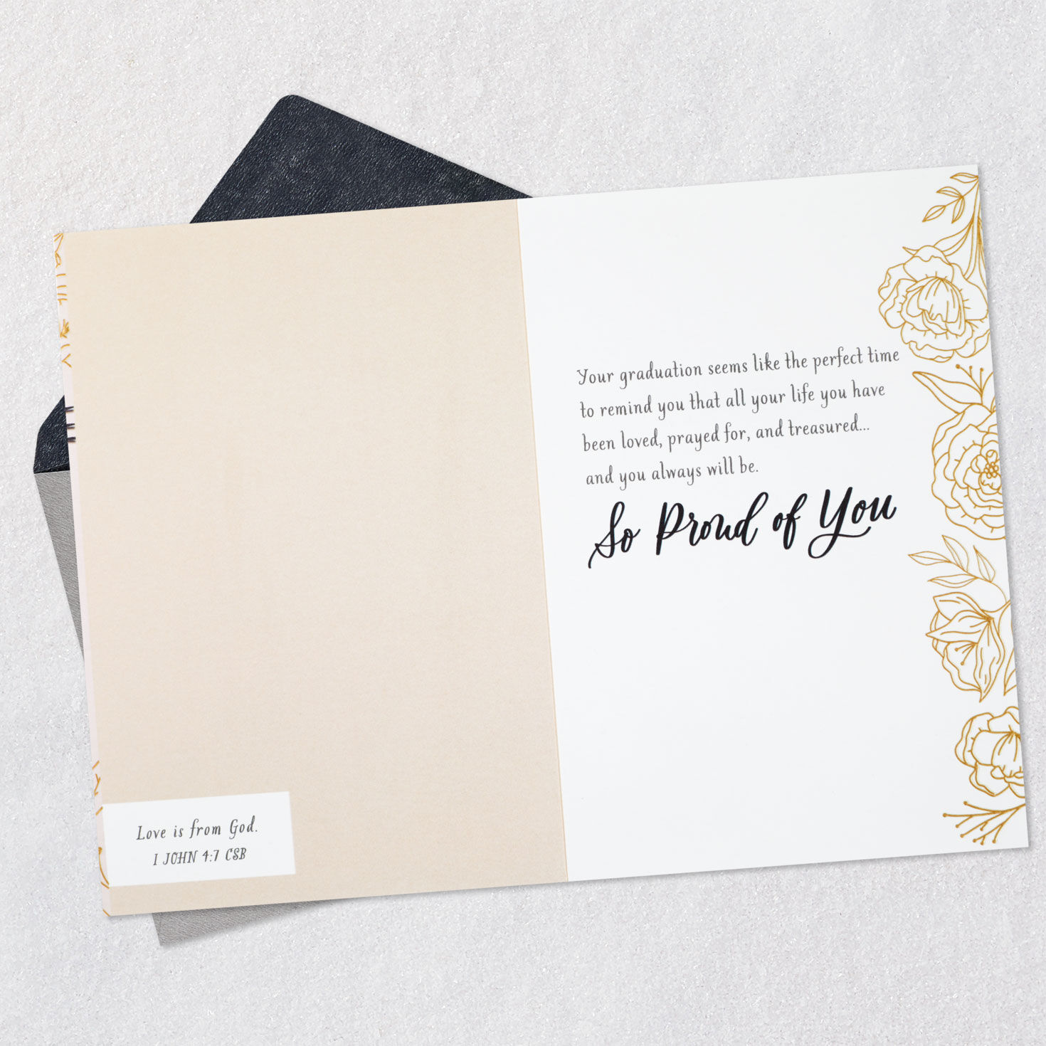 Pink and Gold Flowers Granddaughter Graduation Card Open card with envelope image number 4