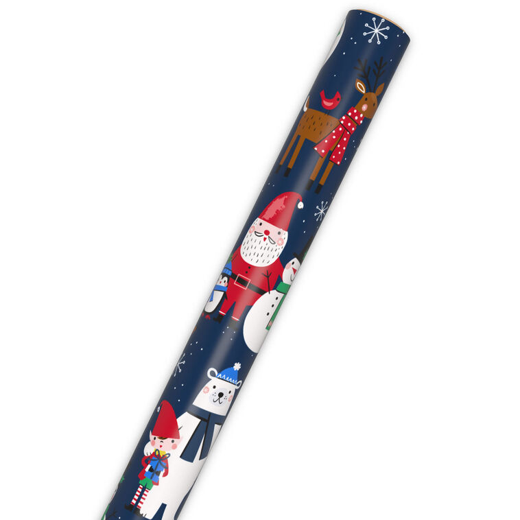 Santa and Friends on Navy Jumbo Christmas Gift Wrap  image number 6