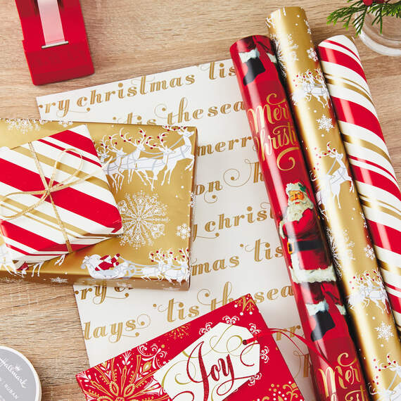 Red and Gold 3-Pack Reversible Christmas Wrapping Paper, 120 sq. ft., , large image number 2