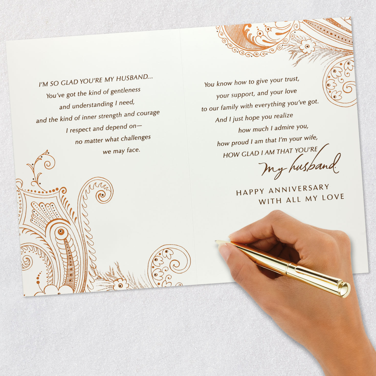 Floral Paisley Husband Anniversary Card From Wife Signing card image number 7