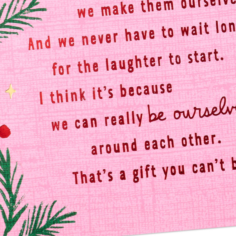 Pine Branches on Pink Friend Christmas Card Card Front Detail image number 6