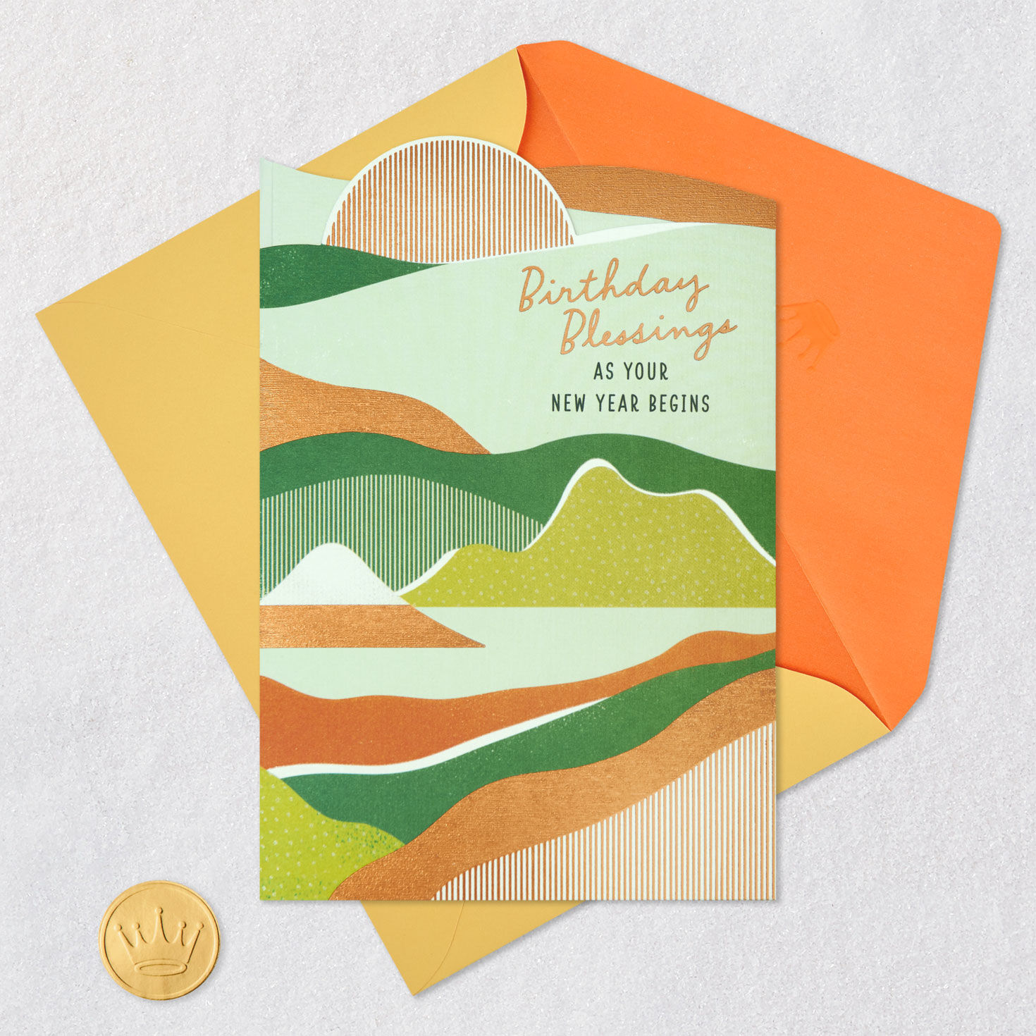 Layered Sunrise and Hills Christian Birthday Card Card Front with Envelope and Gold Seal image number 8