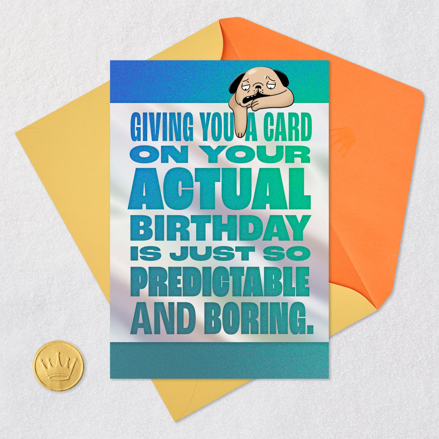 Bold Lettering and Dog Belated Birthday Card Card Front with Envelope and Gold Seal image number 5
