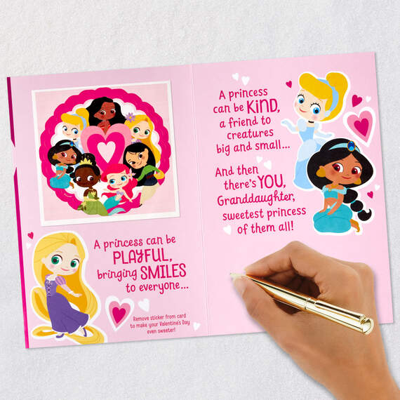 Disney Princess Valentine's Day Card for Granddaughter With Sticker, , large image number 8