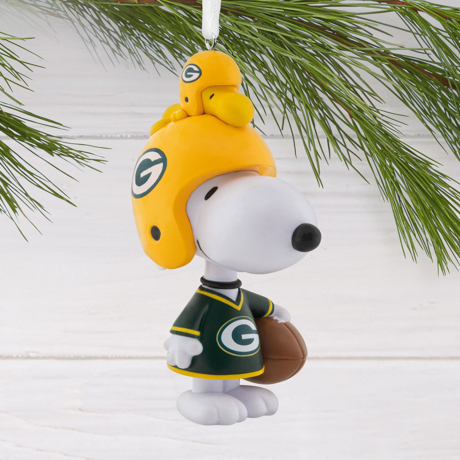 Snoopy Green Bay Packers Christmas Ornament hanging on tree image number 2