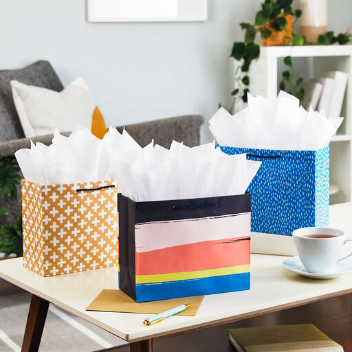 7.7" Assorted Modern Designs 3-Pack Medium Horizontal Gift Bags, 