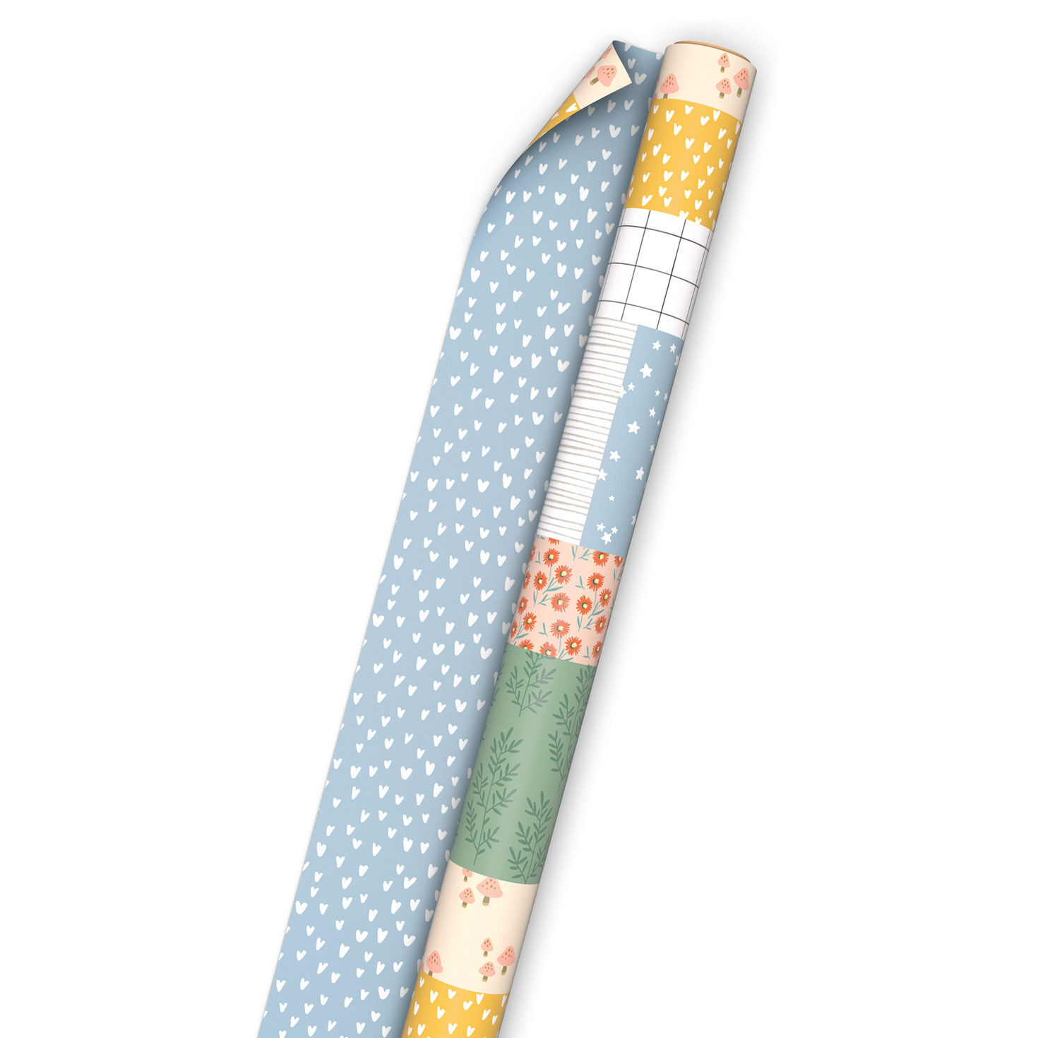 Patchwork Floral/Mini Hearts on Blue Reversible Wrapping Paper, 20 sq. ft. for only USD 4.99 | Hallmark