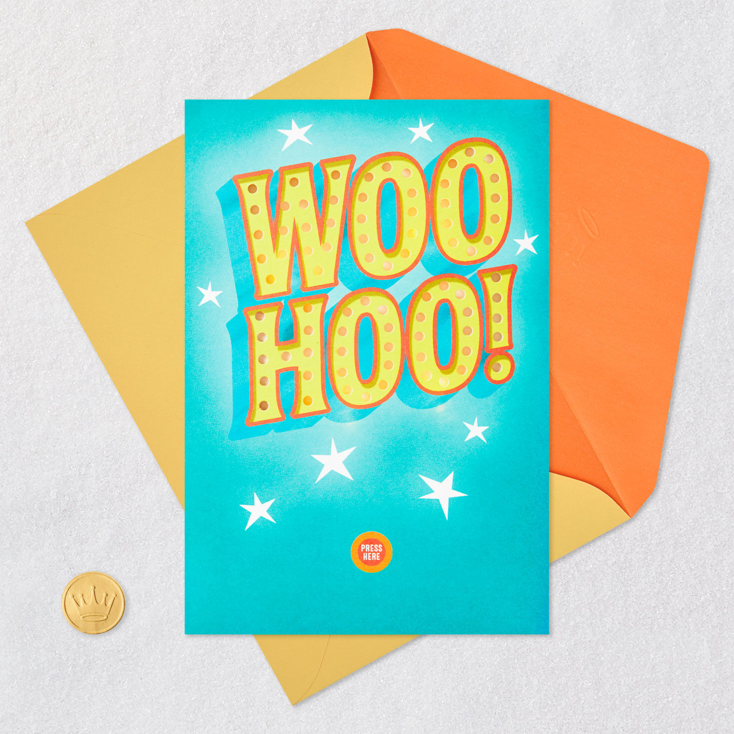 Woo-Hoo for You Musical Light-Up Birthday Card Card Front with Envelope and Gold Seal image number 5