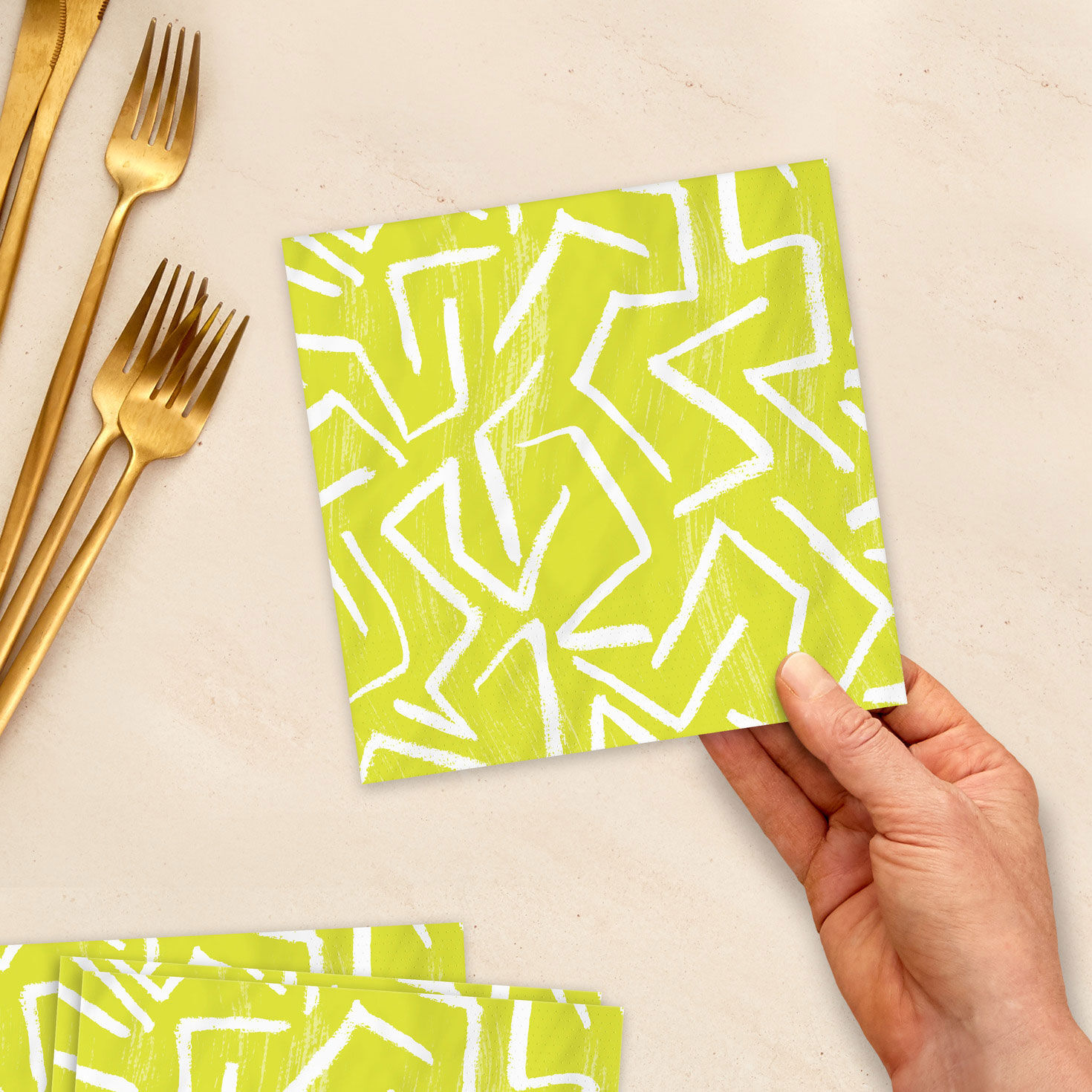 Zig-Zag Stripe on Yellow Dinner Napkins, Pack of 20, , large image number 2