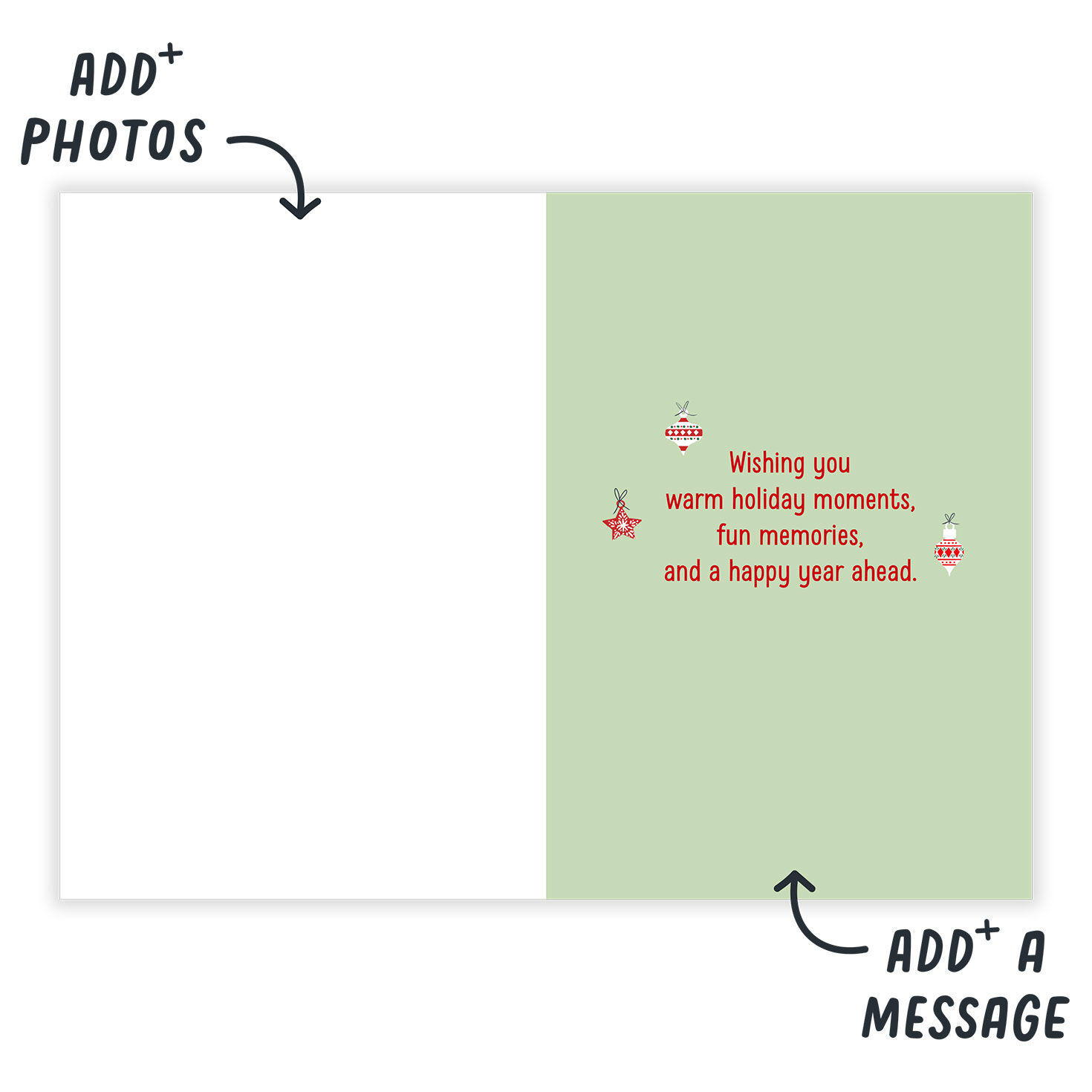 Script Greeting on Tree Personalized Christmas Card Open Card indicating personalization image number 3