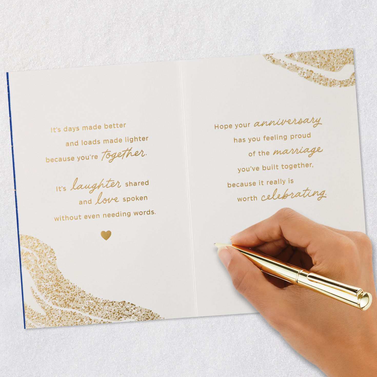 Marbled Gold on Blue Anniversary Card for Couple Signing card image number 7