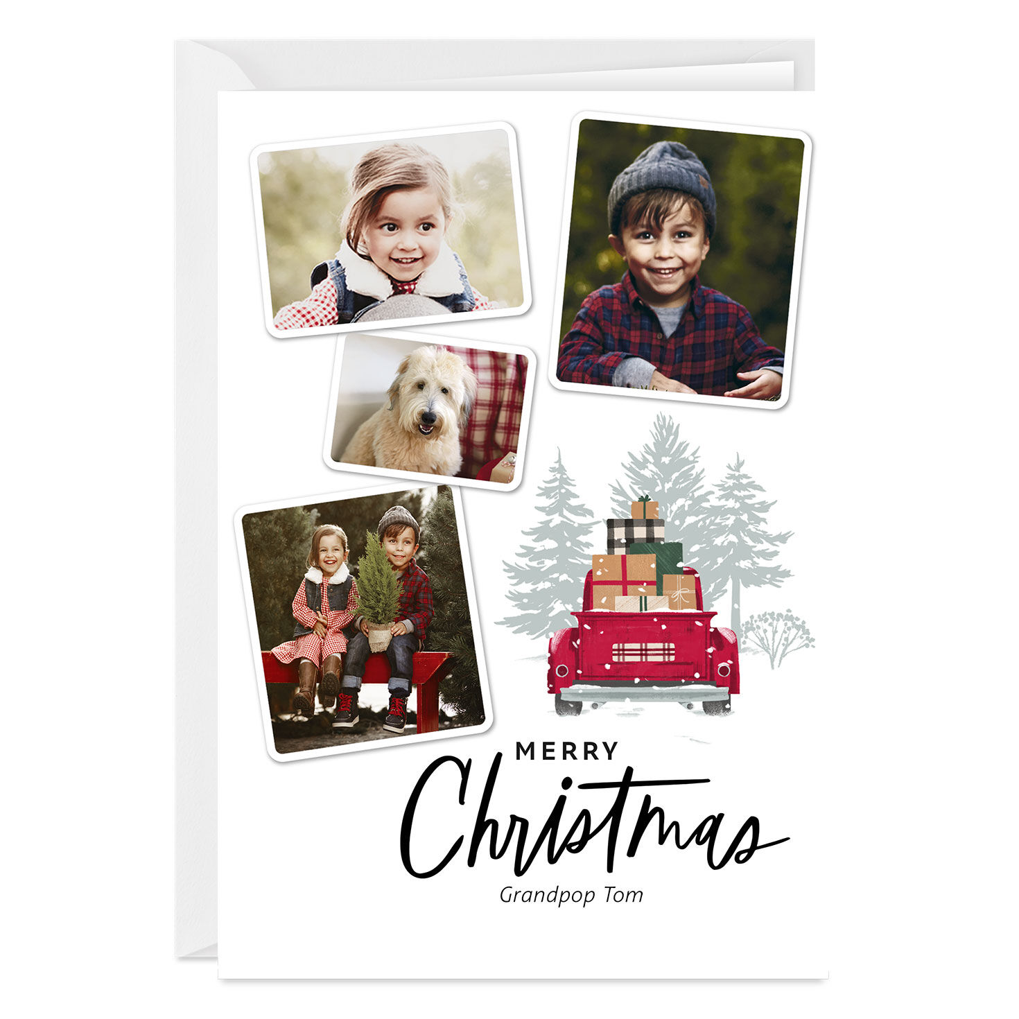 Vintage Red Truck Photo Collage Custom Christmas Card