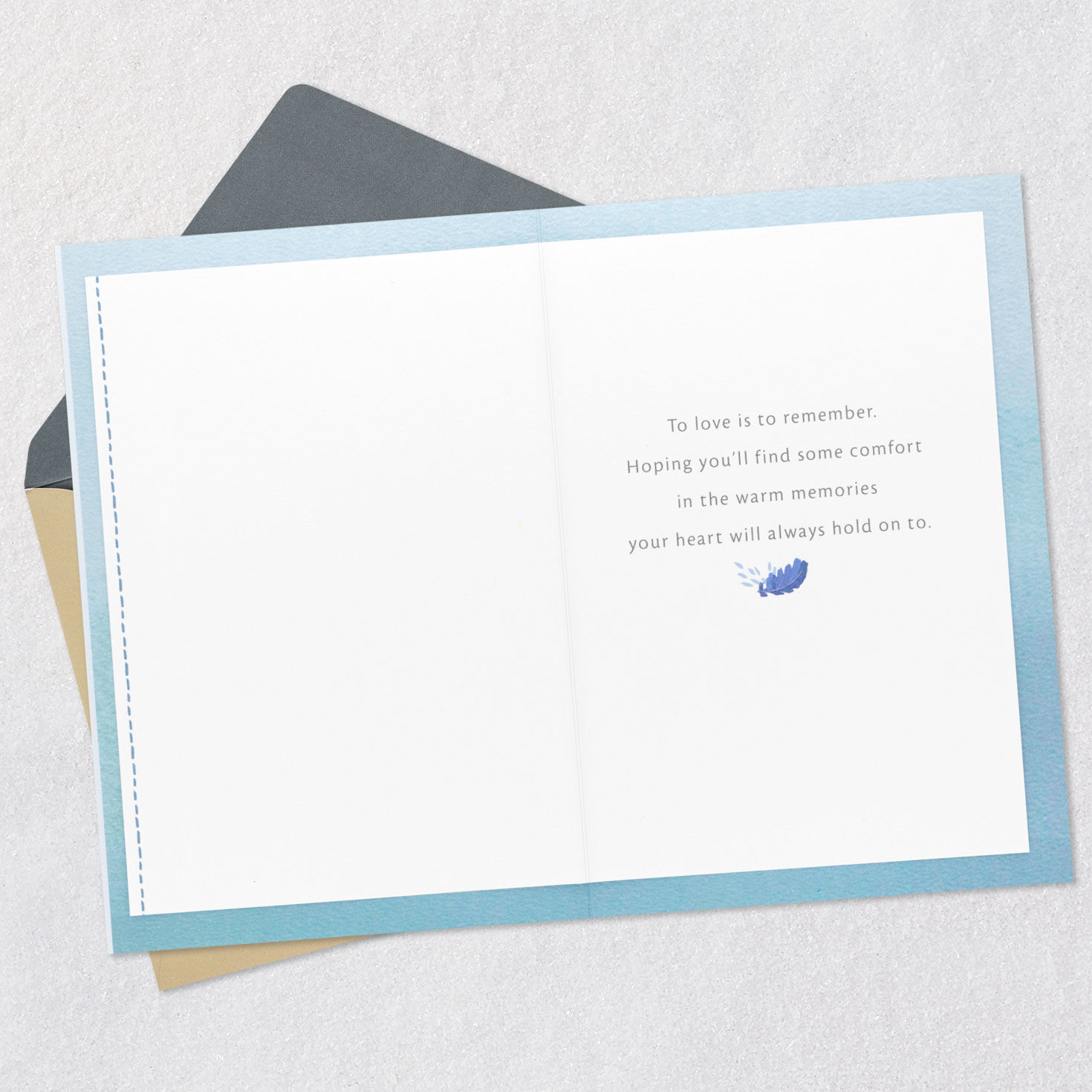 Blue Flowers and Watercolor Waves Sympathy Card Open card with envelope image number 3