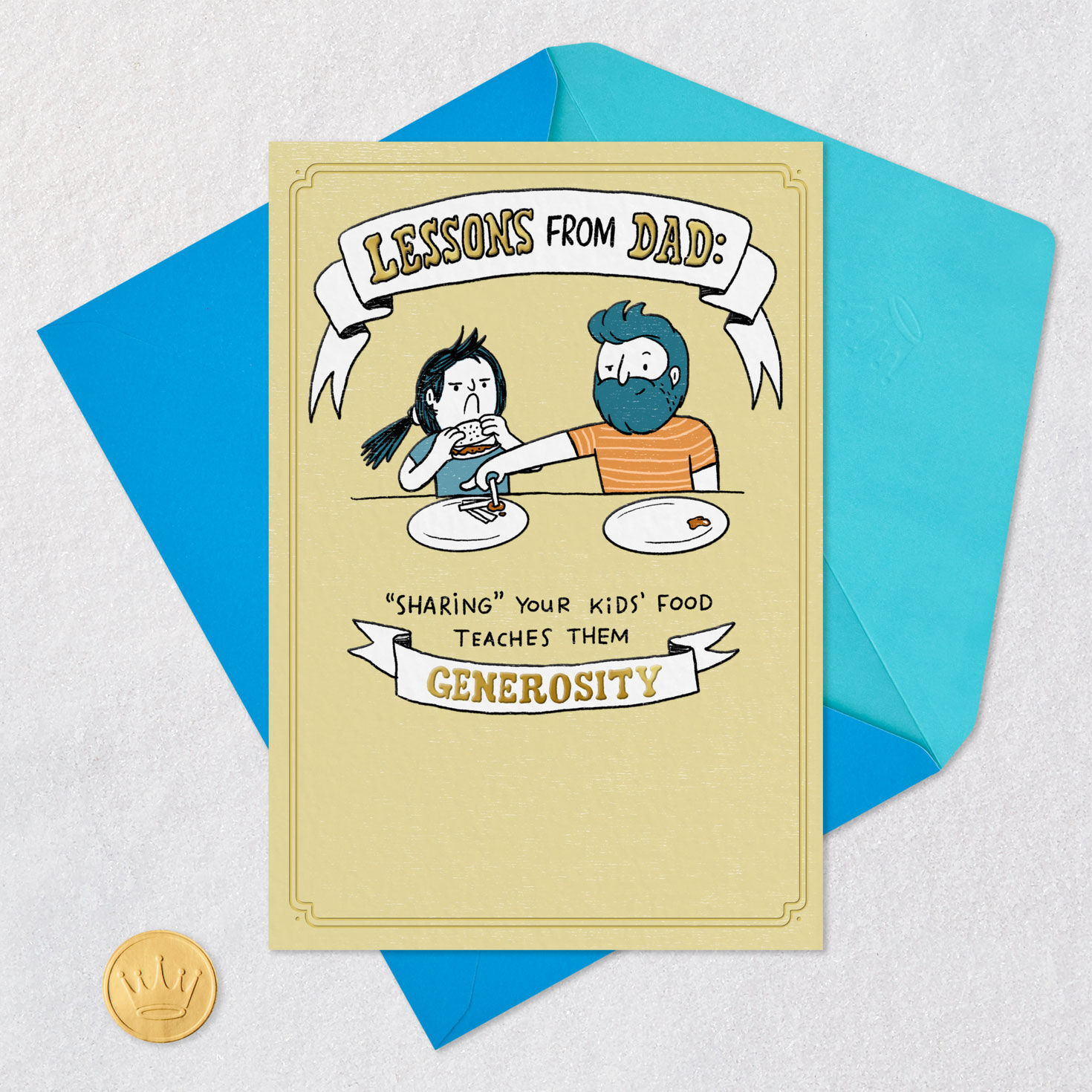 Lessons With Dad Funny Pop-Up Father's Day Card Card Front with Envelope and Gold Seal image number 7