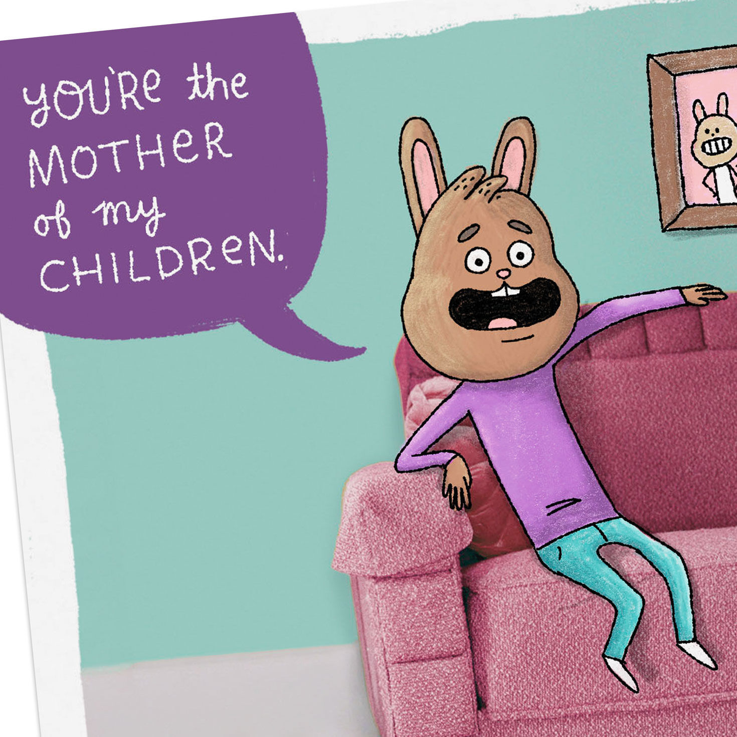 Bunny Dad on Couch Wife or Ex-Wife Mother's Day Card Card Front Detail image number 4