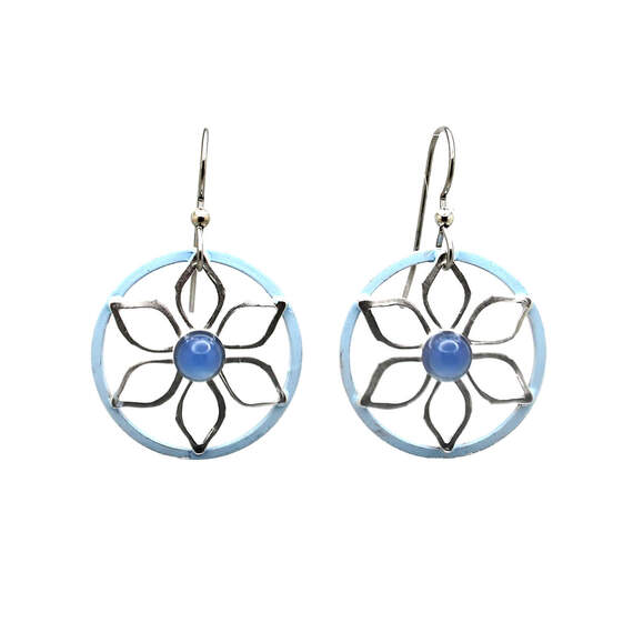 Silver Forest Open Flower With Blue Onyx Silver Metal Earrings, , large image number 1