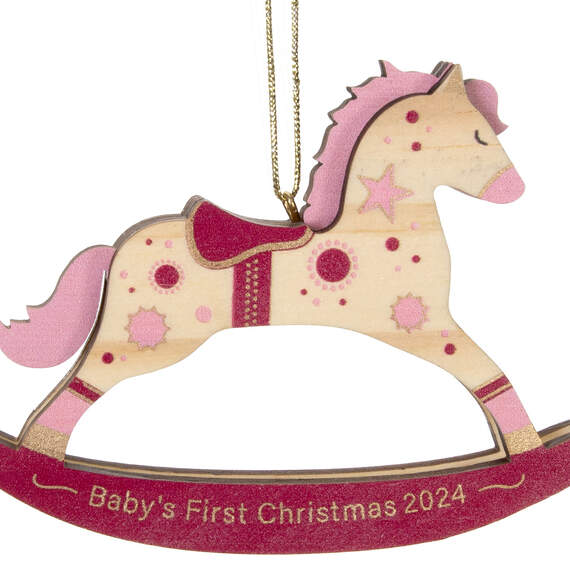Baby Girl's First Christmas Rocking Horse 2024 Wood Ornament, , large image number 5