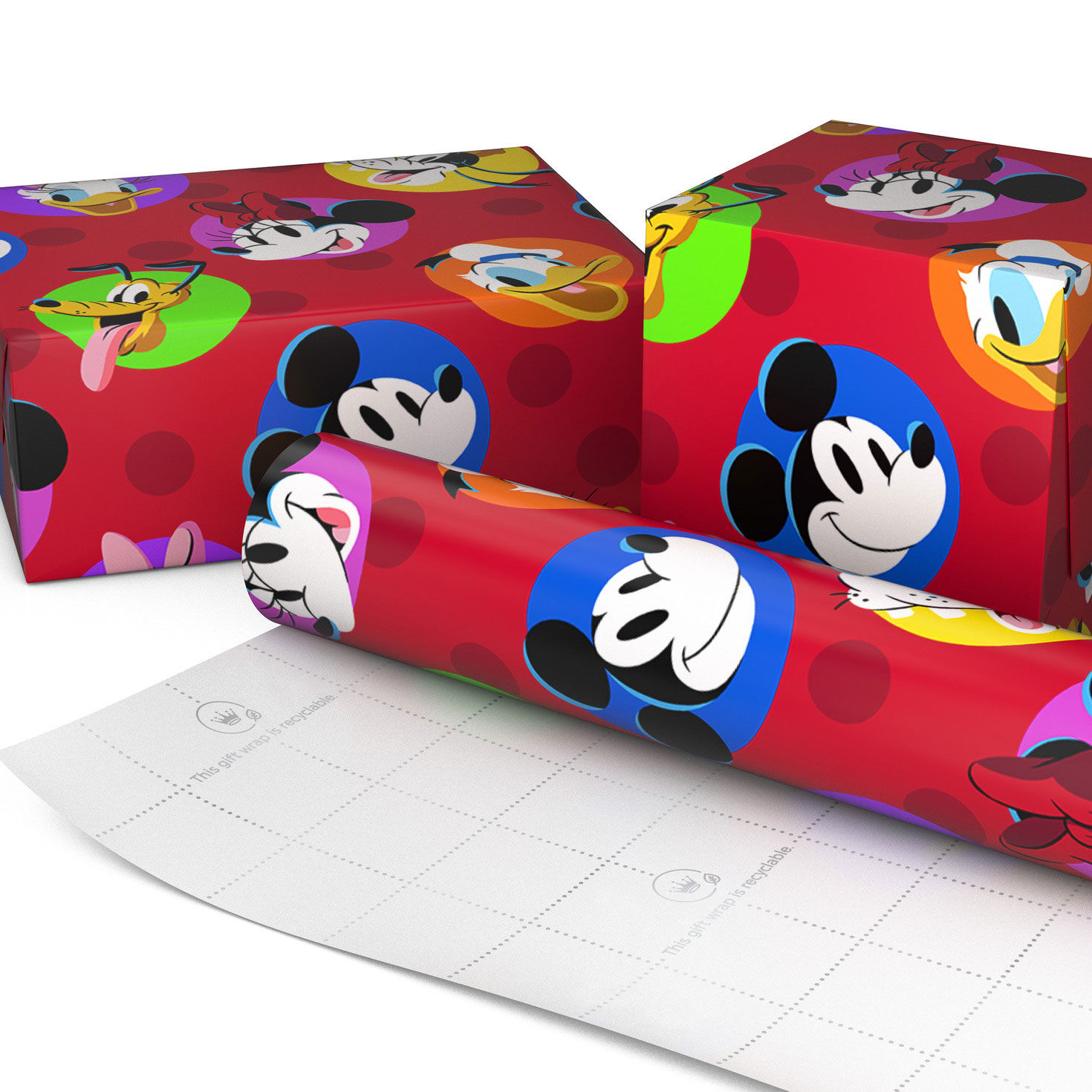Mickey and Friends on Red Wrapping Paper Roll wrapped package image number 2