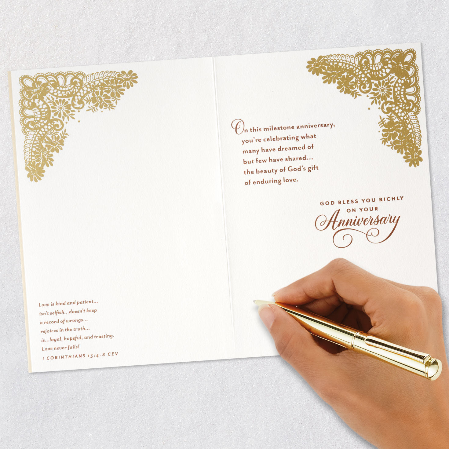 Gold Filigree Religious 50th Anniversary Card for Couple signing card image number 8