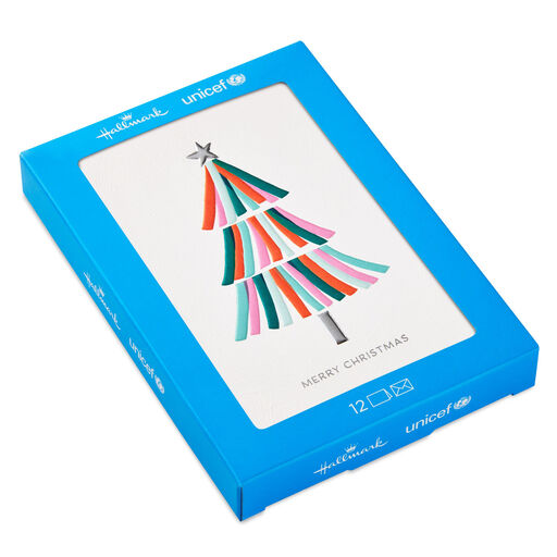 UNICEF Bright and Colorful Tree Boxed Christmas Cards, Pack of 12, 