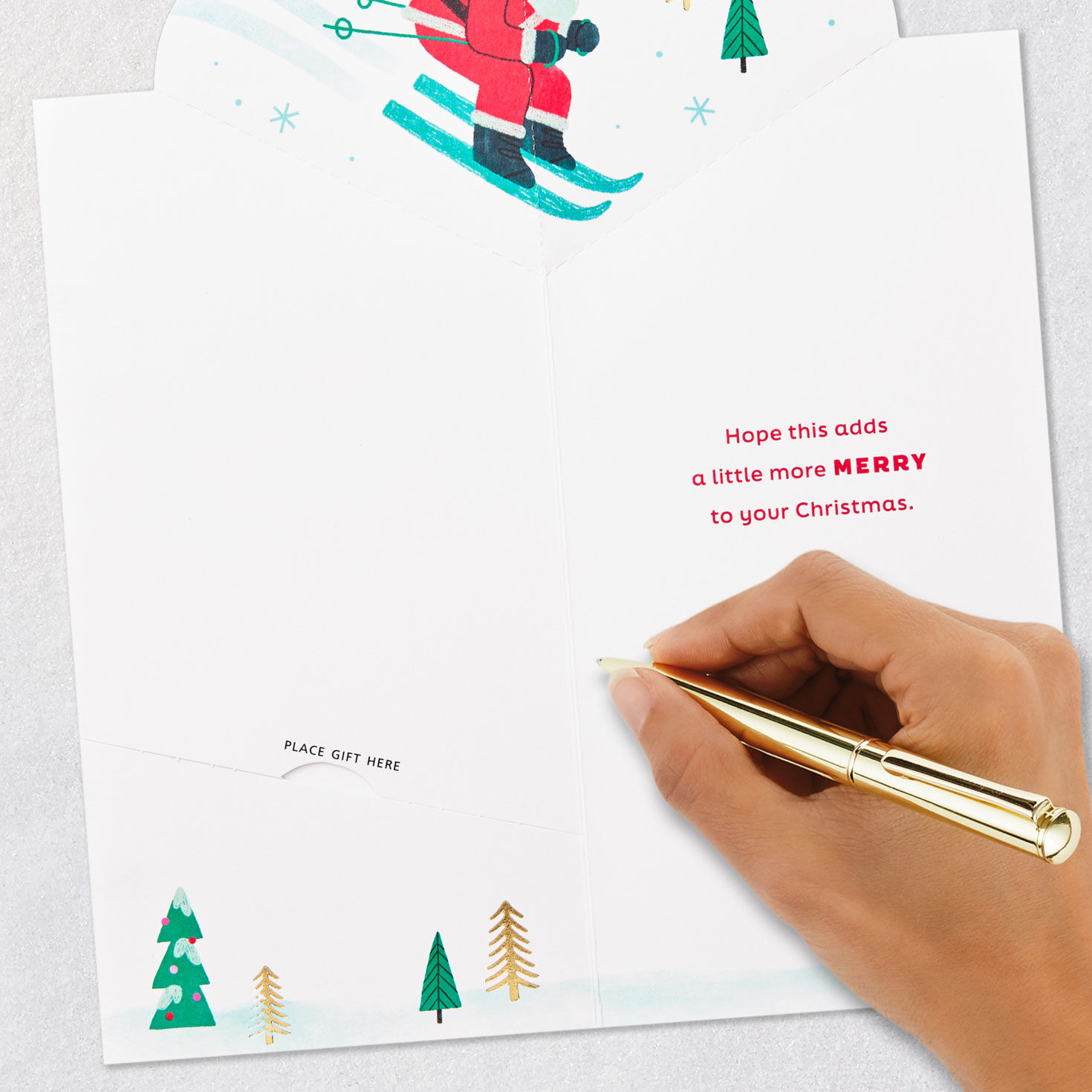 Santa Snow Skiing Money Holder Christmas Card signing card image number 8