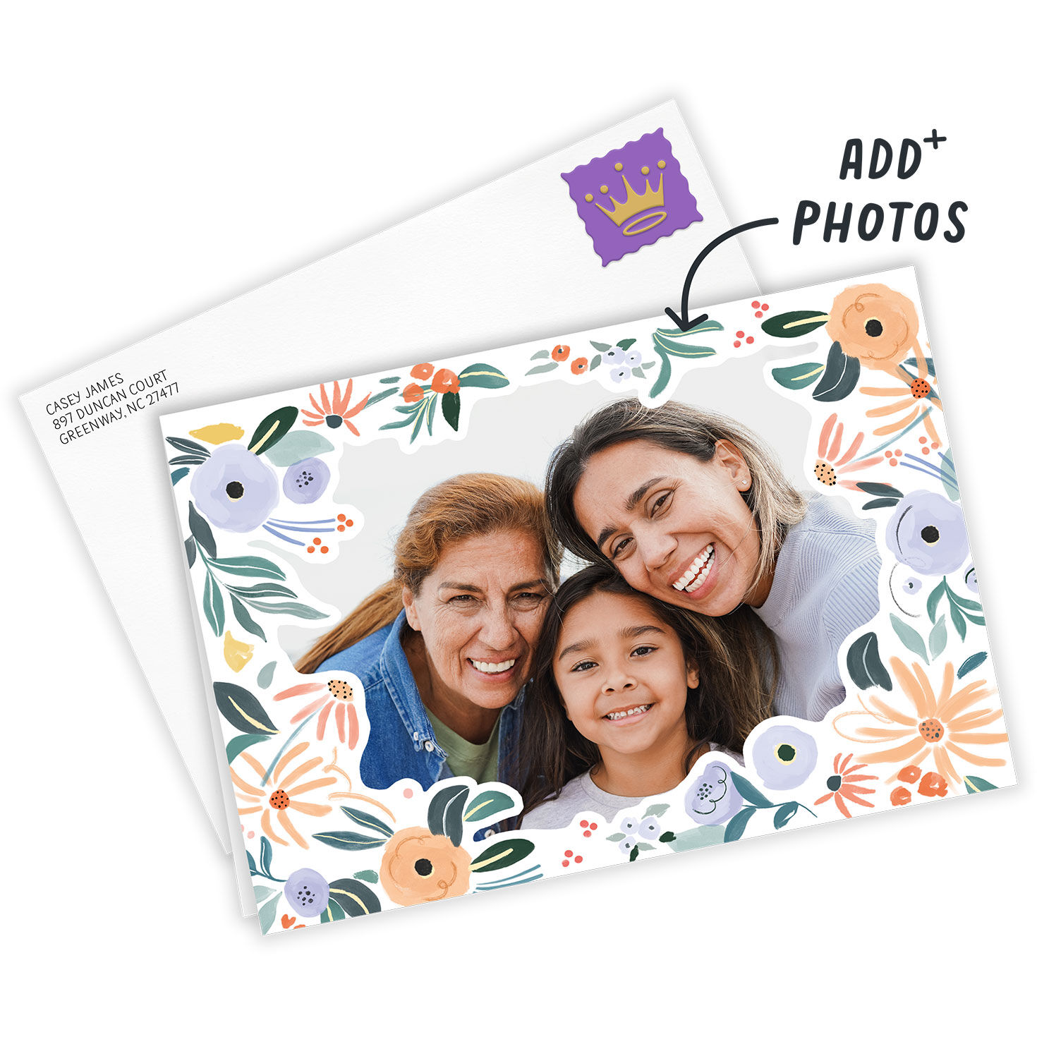 Flower Border Personalized Mother's Day Card Card Front with Envelope image number 2