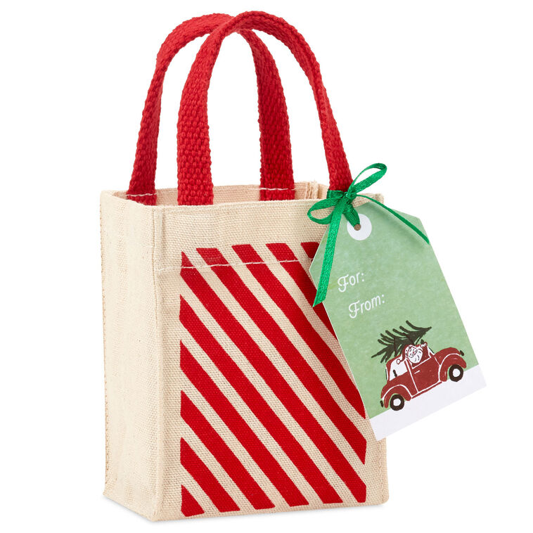 5.1" Candy Cane Stripe Mini Christmas Fabric Gift Tote