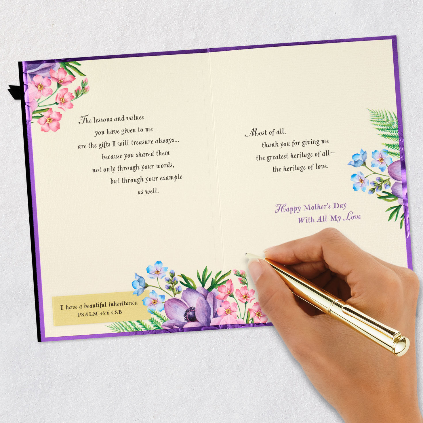 Vintage Flowers Religious Mother's Day Card for Mom signing card image number 8