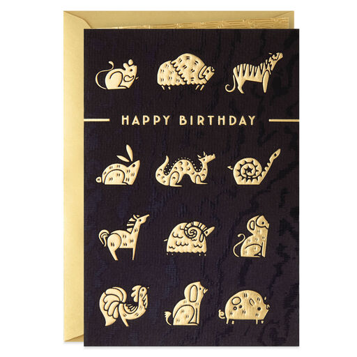 Luck and Happiness Zodiac Animals Birthday Card, 