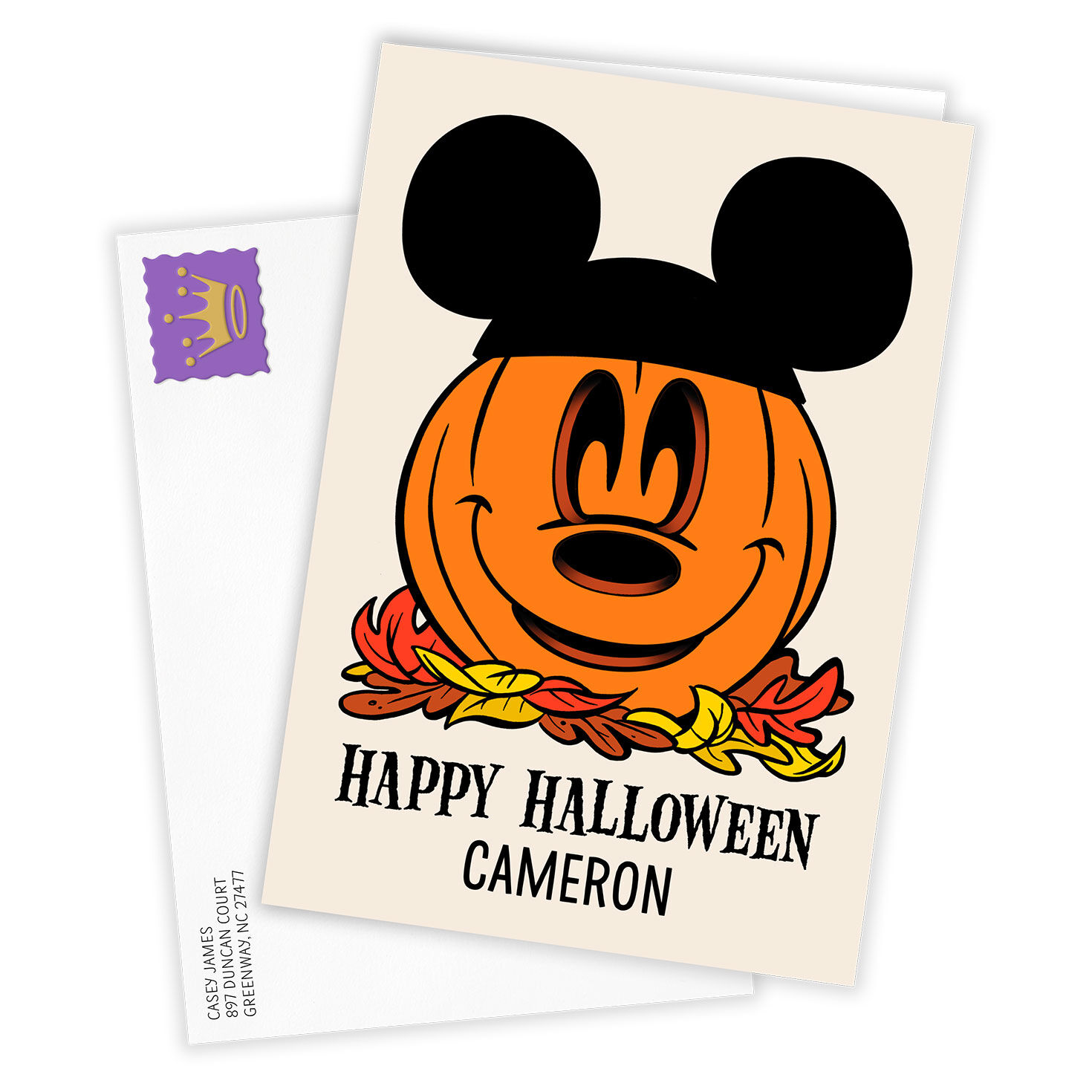 Disney Mickey Mouse Ears Pumpkin Custom Halloween Card, , large image number 2
