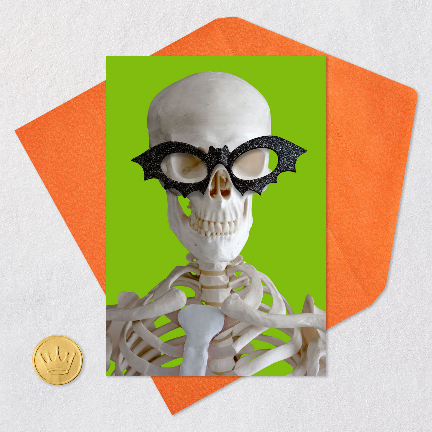 Dead Serious Skeleton Funny Halloween Card Card Front with Envelope and Gold Seal image number 5