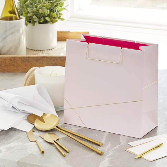 Light Pink With Gold Large Square Gift Bag, 10.4", , large image number 2