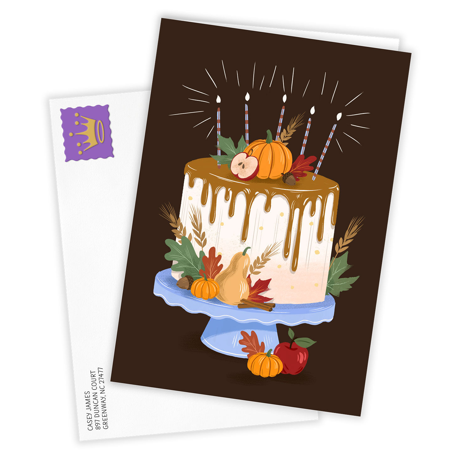 Fall Cake Personalized Birthday Card Card Front with Envelope image number 2