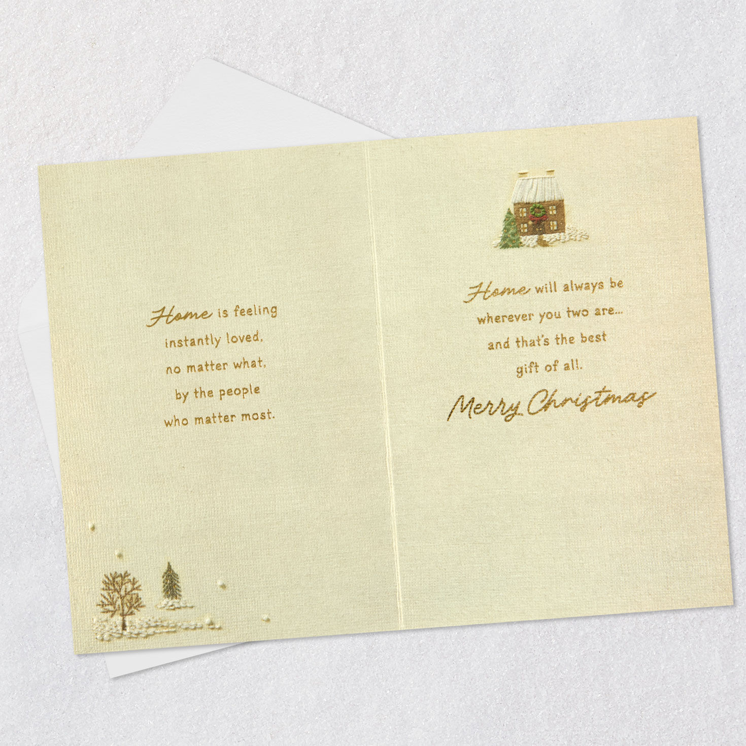 Vintage Embroidery Winter Scene Parents Christmas Card Open card with envelope image number 4