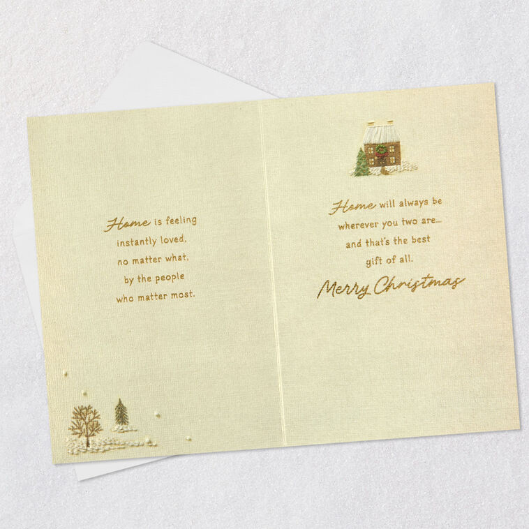 Vintage Embroidery Winter Scene Parents Christmas Card Open card with envelope image number 4