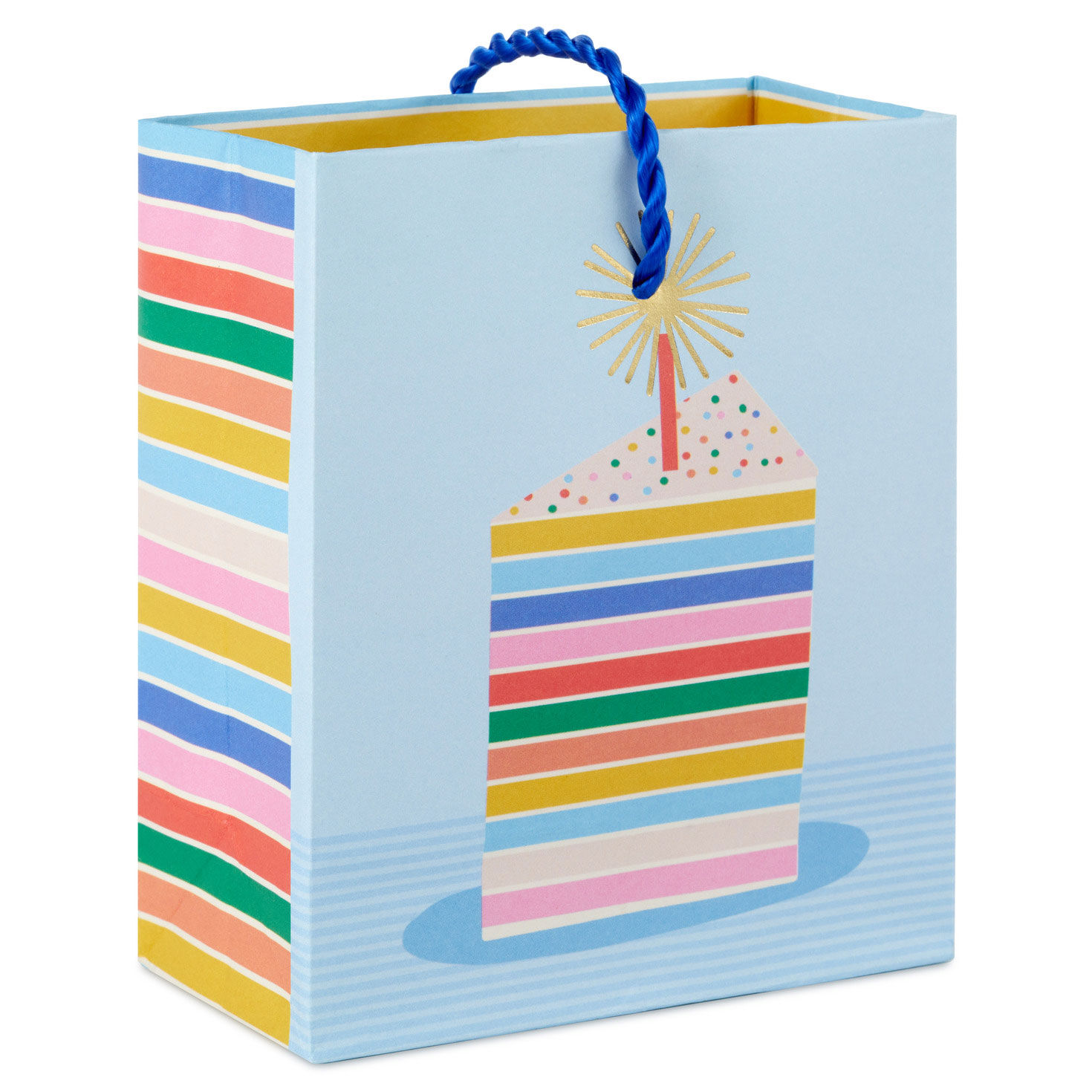 4.6" Colorful Cake Slice on Blue Gift Card Holder Mini Bag