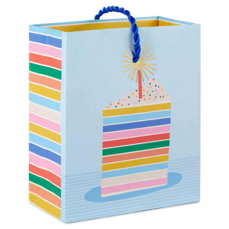4.6" Colorful Cake Slice on Blue Gift Card Holder Mini Bag