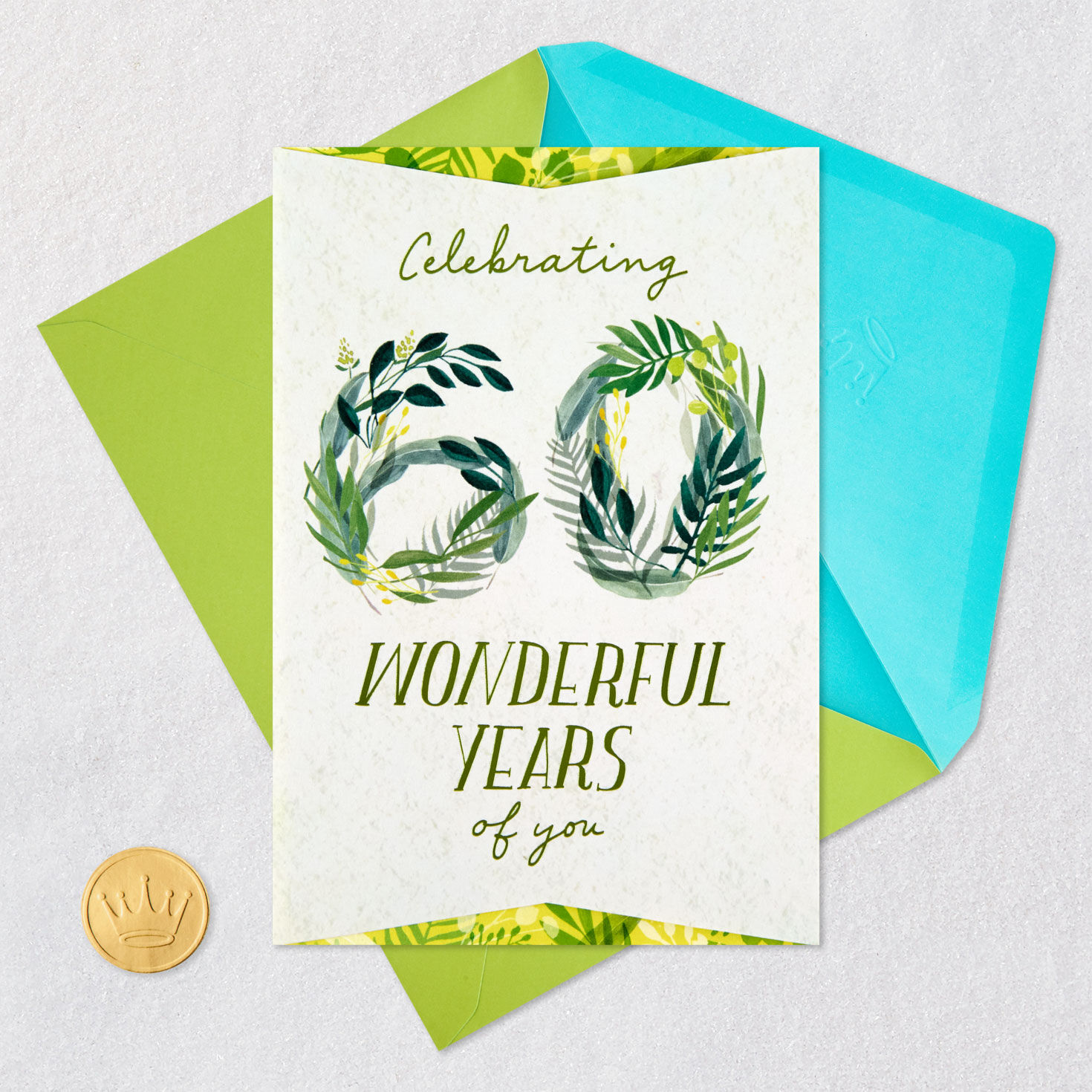Botanical Leaves 60th Birthday Card Card Front with Envelope and Gold Seal image number 6