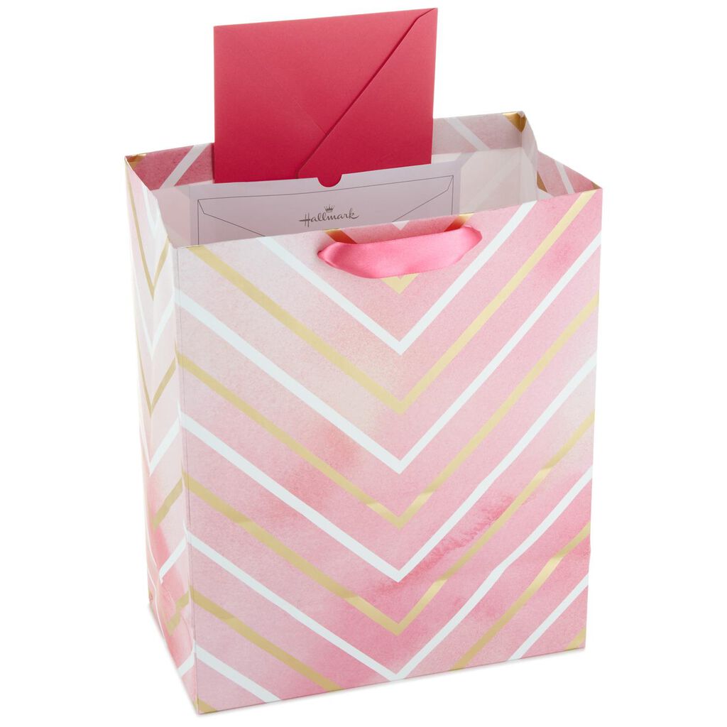 Pink And Gold Watercolor Chevron Large Gift Bag 13