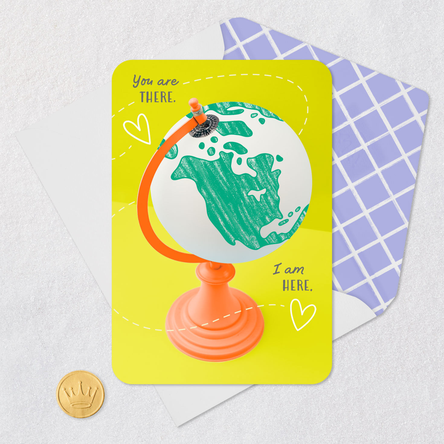 Globe and Hearts Miss You Card Card Front with Envelope and Gold Seal image number 5