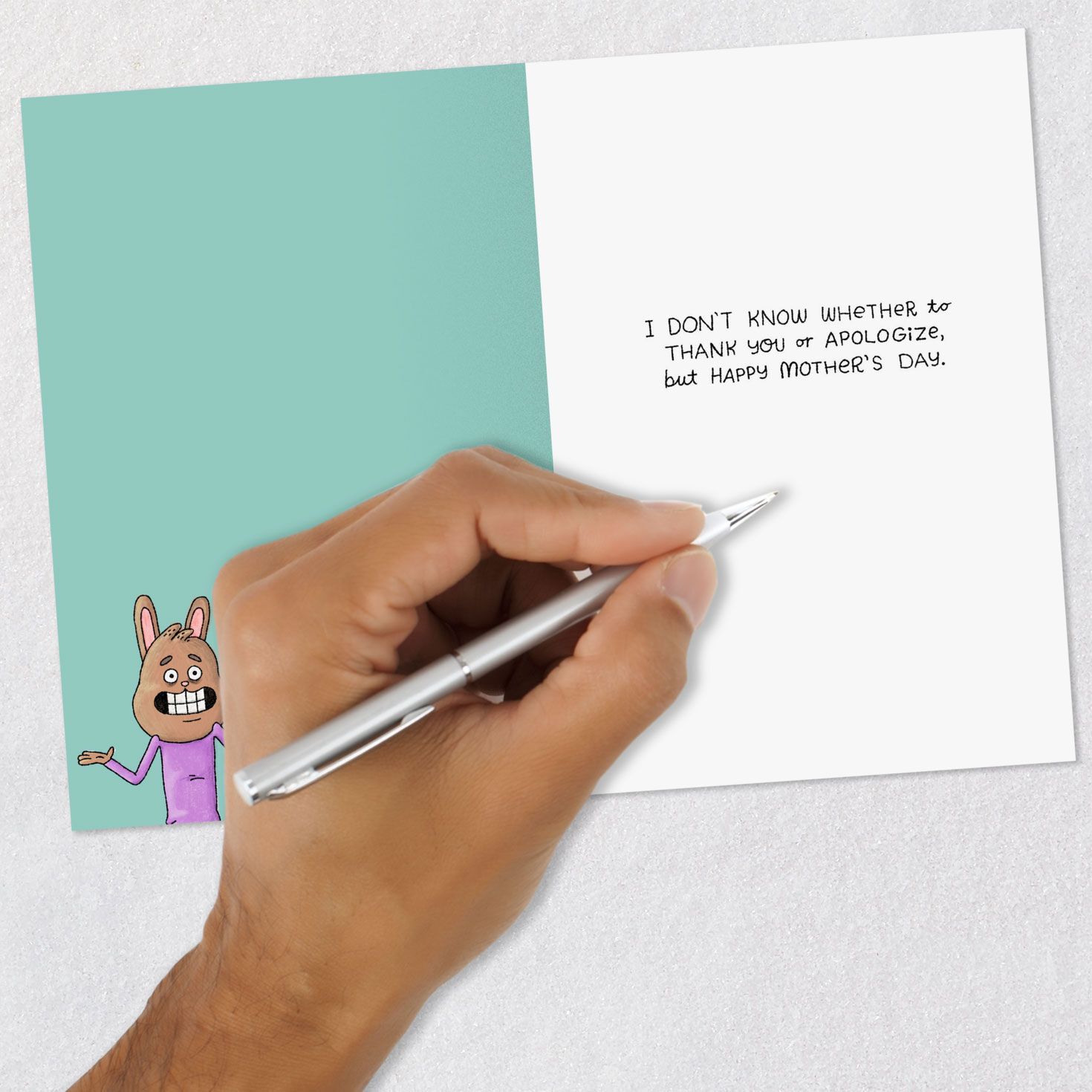 Bunny Dad on Couch Wife or Ex-Wife Mother's Day Card signing card image number 7