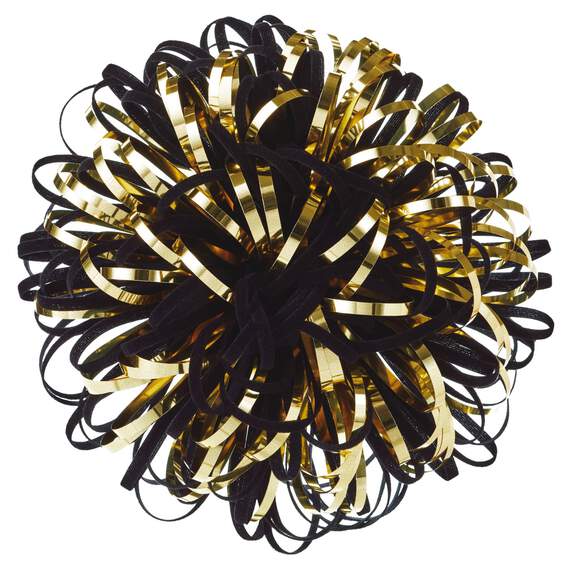 5" Black and Gold Looped Pom-Pom Gift Bow, , large image number 1