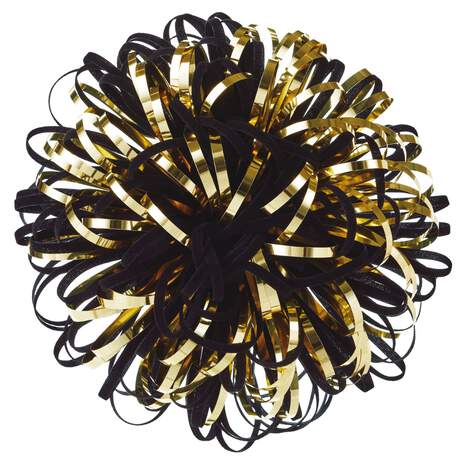 5" Black and Gold Looped Pom-Pom Gift Bow, , large
