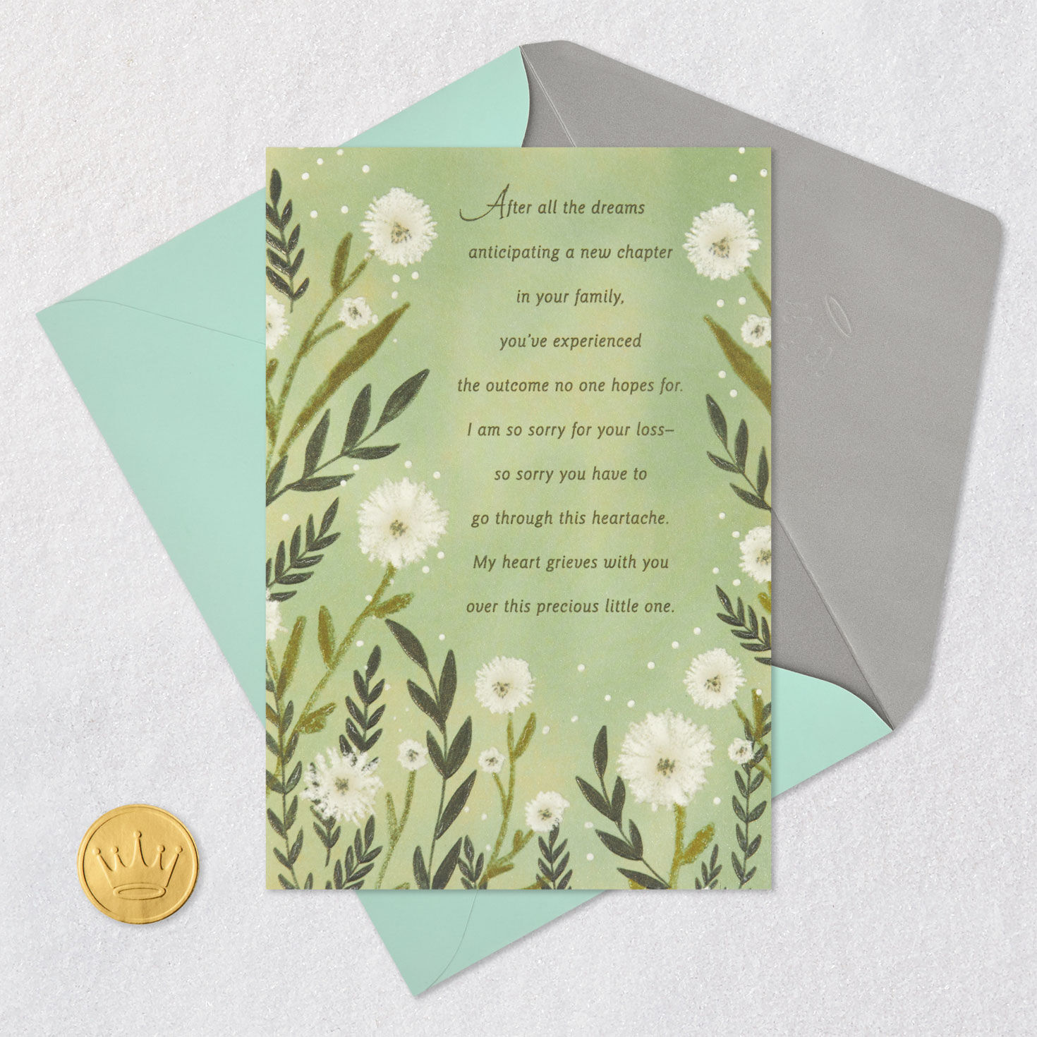 White Flowers Religious Sympathy Card for Loss of Baby Card Front with Envelope and Gold Seal image number 6