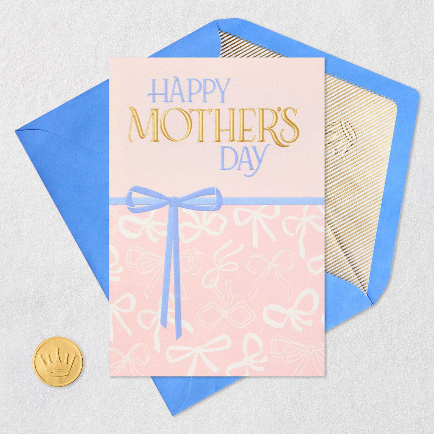 Pink and Blue Ribbon Bows Mother's Day Card Card Front with Envelope and Gold Seal image number 6